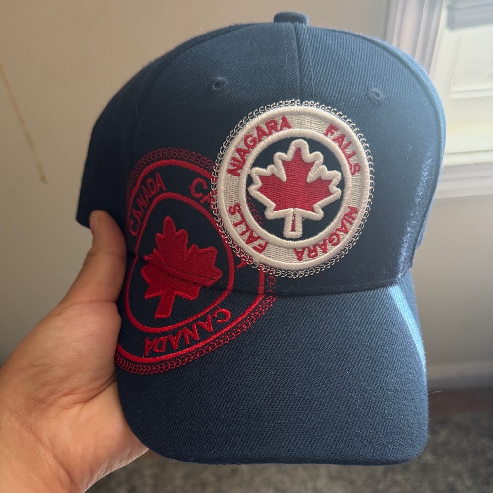 Blue Canada Baseball Cap with Red Maple Leaf Patches - Niagara Falls hat NEW